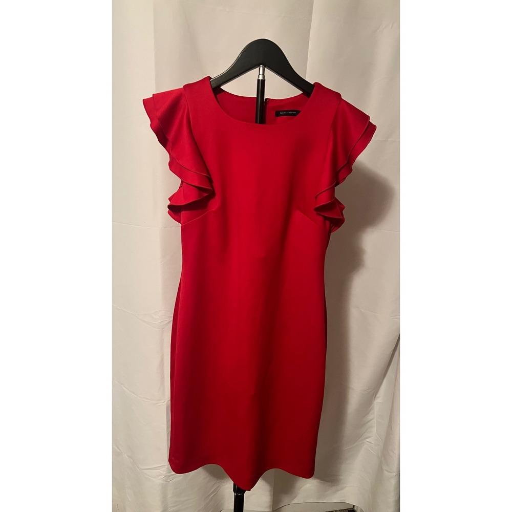 Tommy Hilfiger Red Ruffle Sleeve Sheath Dress Crew Neck Mini Business No size